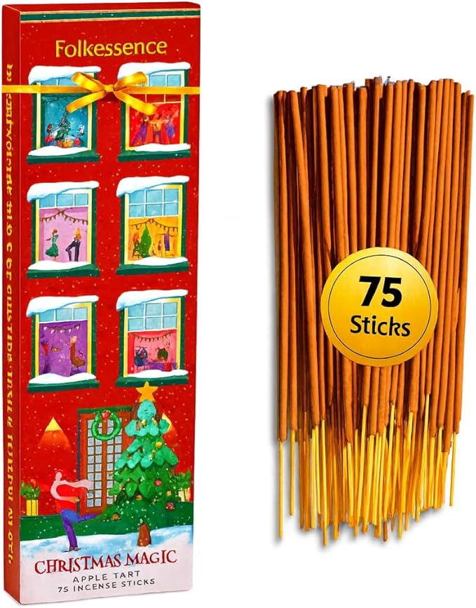 Folkulture Christmas Incense Sticks for Home | Pack of 75 Natural & Non-Toxic Incense for Cleansing | Organic Apple Tart Scent | Xmas Gifts for Her | Christmas Magic