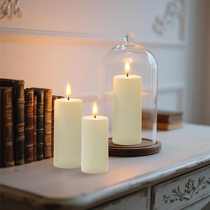 6pcs Flameless Candles with Remote Timers Outdoor Waterproof Battery Operated Candle Fake Electric Led Pillar Candles for Patio Porch Laterns Chrismas Halloween Wedding Fall Decor (D2×H4 5" 6")
