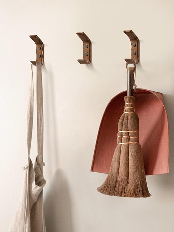 2 Pack Brown Leather Coat 2 Hooks Wall for Hanging Rectangle Coat Hooks for Hanging Robe Towels Bags Hats Scarf Keys Clothes Suitable for Bedroom, Entryway and Closet
