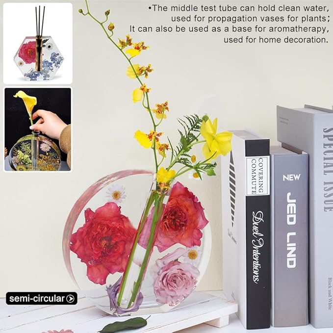 Flower Vase Resin Molds Silicone,4 Vase Molds + 8pcs Clear Flower Arrangement Tubes,for Inserting Fresh Flowers and Cultivating Plants,DIY Silicone molds for epoxy Resin vase,Vases Home Decor