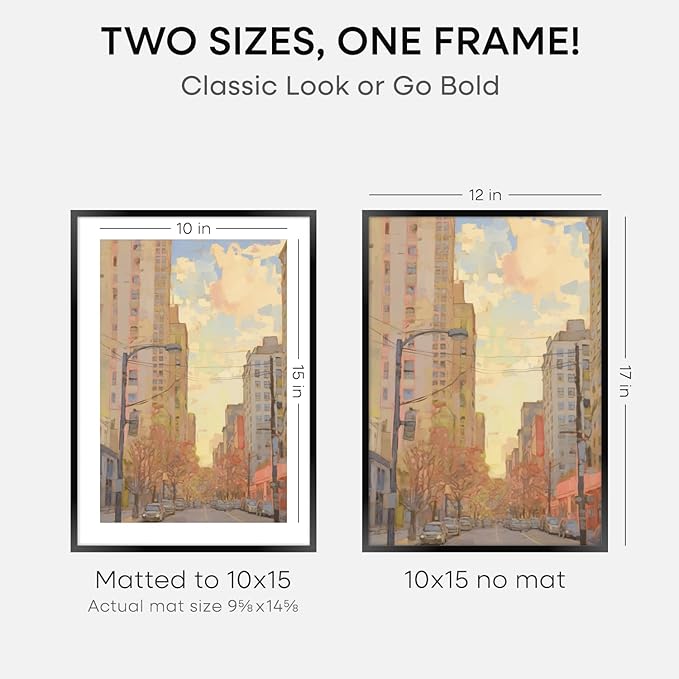 Homeforia 12x17 Picture Frame Black, High End Metal 12x17 Poster Frames with Mat 10x15 for Photo, 12 x 17 Black Frame Matted to 10 x 15 inch Print, 17x12 Thin Frame, Tempered Glass, Wall Kit, Set of 4