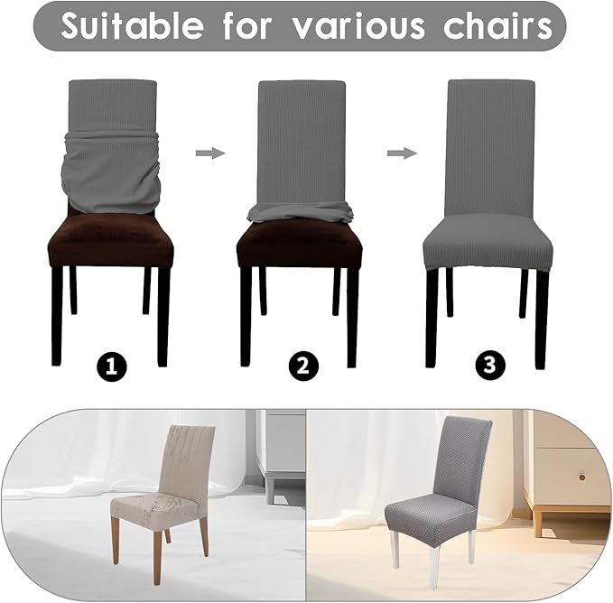 Parsons Dining Chair Cover, Detachable Sofa Chair Cover, Retractable Chair Cover (6, Gray)