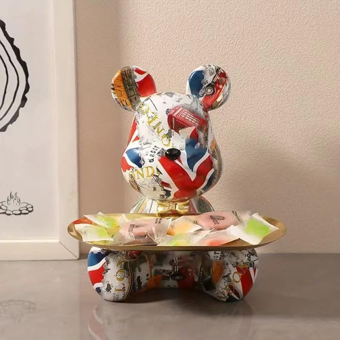 Bear Statue Resin Tray Animal Sculpture, Sitting Bear for Home Decor and Office, Suitable for Bedroom, Living Room, Office on Table, Desktop, Shelves and Cabinet (London)