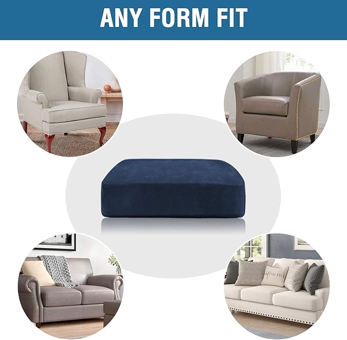 H.VERSAILTEX Velvet Stretch Couch Cushion Cover Plush Cushion Slipcover for Chair Loveseat Sofa Cushion Furniture Protector Seat Cushion Sofa Cover (3 Piece XL Sofa Cushion Covers, Navy)