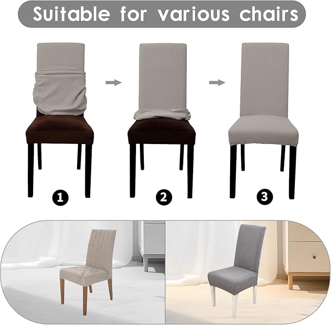 Parsons Dining Chair Cover, Detachable Sofa Chair Cover, Retractable Chair Cover (2, Taupe)