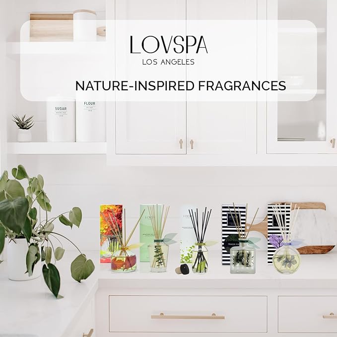 LOVSPA Reed Diffuser Set, Lavender & Black Amber Scented Oil Diffuser with Sticks, Home Fragrance Accessories for Bathroom Shelf Decor, Aroma Diffusers for Home or Office Desk, USA Made