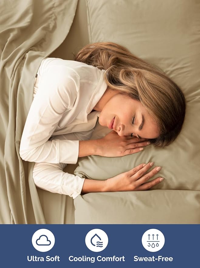 Extra Deep Cal King Sheet Set - 6 Piece Breathable & Cooling Sheets - Hotel Luxury Bed Sheets Set - Easy & Secure Fit - Soft, Wrinkle Free & Comfy Sheets Set - Beige Sheet Set with Extra Deep Pockets