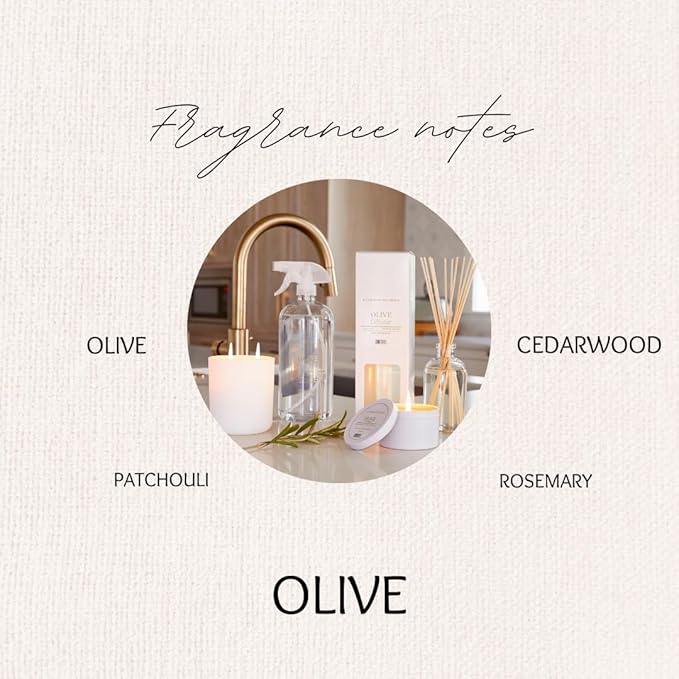 Hillhouse Naturals Reed Diffuser Set - Olive Scent Diffuser - Reed Diffusers for Home with Long Lasting Fragrance – 6 oz Oil – Diffuse Time 4-6 Months – Made in The USA