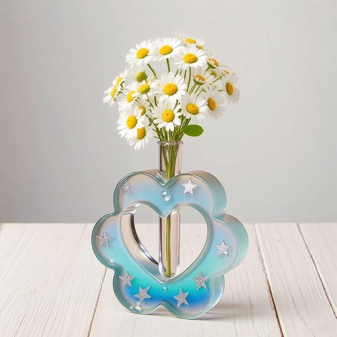 Vase Resin Molds with 3 Test Tube Heart Resin Silicone Vase Mold for Epoxy Resin Casting Hydroponic Flower Preservation DIY Wedding Centerpiece Home Decor (Flower Shape)