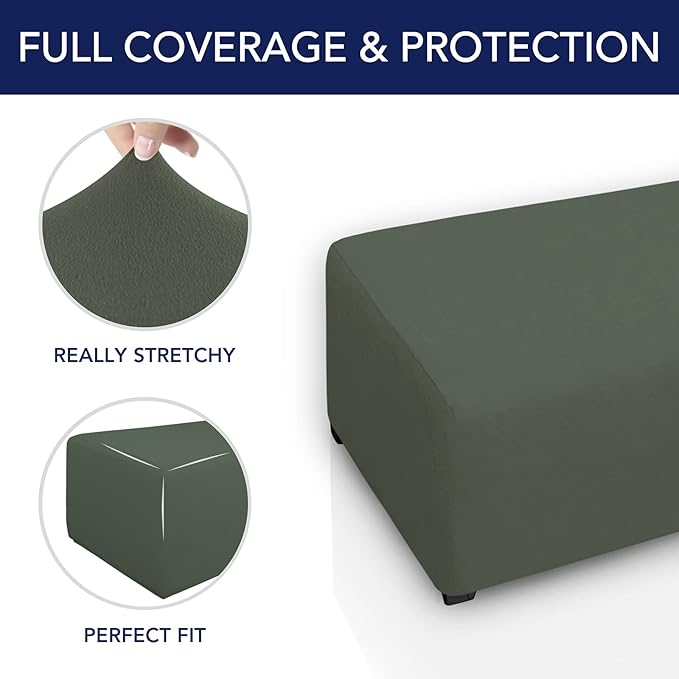 PureFit Super Stretch Soft Form Fit Ottoman Cover Rectangle - Ottoman Slipcovers for Foot Stool & Folding Storage Furniture for Living Room with Nonslip Elastic Bottom (Small, Grayish Green)