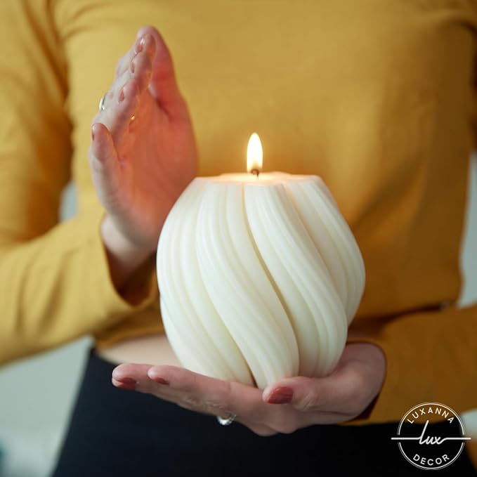 Luxanna Décor Spiral Soy Wax Candle – White Minimalist Aesthetic Home Décor | Long-Lasting Citrus Scent | Handcrafted Gift for Women, Birthdays, Housewarming, Holidays