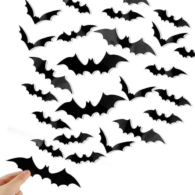 Halloween Decorations Scary Bat Wall Stickers Decor Supply Black Bats Wall Wall Decor for Fireplace Ceiling Kitchen Bedroom Living Room Décor 60 Pcs Bat Wall Stickers Decals Halloween Party Supplies