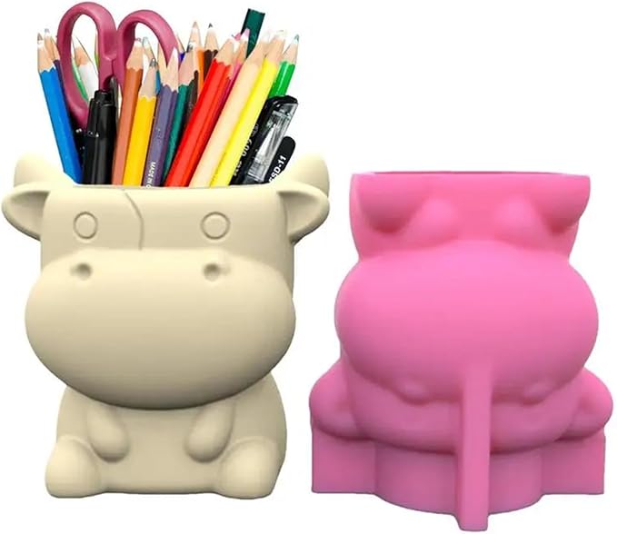 Cow Shape Concrete Flower Pot Silicone Mold Succulent Planter Vase Cement Clay Mold Plaster Epoxy Resin Pen Holder Mould