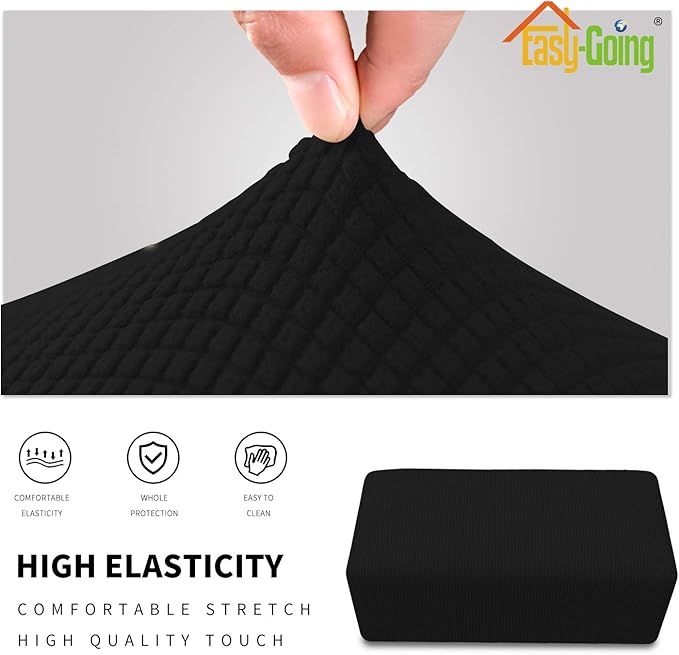 Easy-Going Stretch Ottoman Cover Folding Storage Stool Furniture Protector Soft Rectangle slipcover with Elastic Bottom(Ottoman Large,Black)
