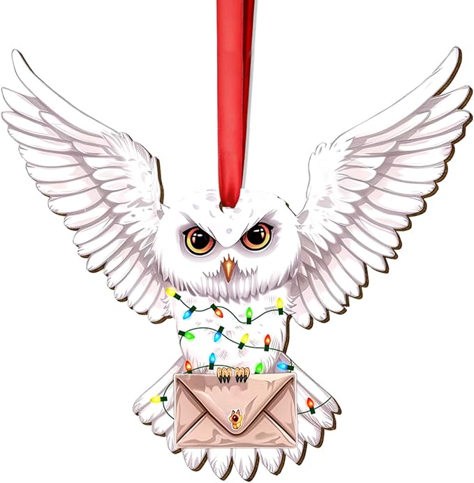 34HD Owl Christmas Ornament 2025 – Wooden Hanging Xmas Tree Ornament Decoration, Magical Fantasy Christmas Keepsake Gifts and Home Decor for Owl Mail Carrier Lovers and Wizard Fans