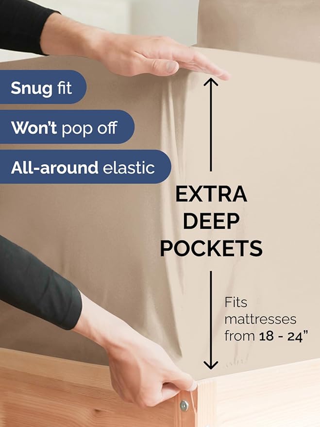 Extra Deep Cal King Sheet Set - 6 Piece Breathable & Cooling Sheets - Hotel Luxury Bed Sheets Set - Easy & Secure Fit - Soft, Wrinkle Free & Comfy Sheets Set - Wheat Sheet Set with Extra Deep Pockets