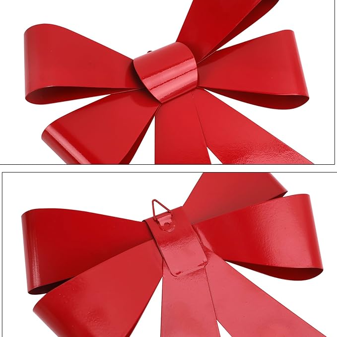 Large Wreaths Bow Red Christmas Tree Bows 9.4x12.5inch Metal Christmas Bow Decorations Hanging Xmas Tree Fence Railing Fireplace Christmas Tree Topper Ornament Indoor Outdoor Front Door Bows Decor