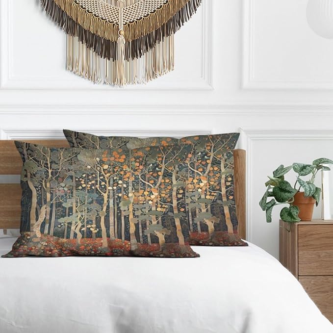 William Morris Pillowcases Set of 2 Rustic Forest Bed Pillow Protectors with Zipper Standard Size Woodland Tree Throw Pillow Covers for Couch Vintage Art Nouveau Bedding Decorative 30"X20"