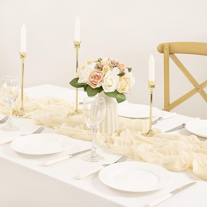 MLMC Beige Cheesecloth Valentines Table Runner 10ft Cream Rustic Gauze Cheese Cloth Table Runner 35x120 Inches Sheer Cloth Centerpiece for Wedding Baby Bridal Shower Home Decor
