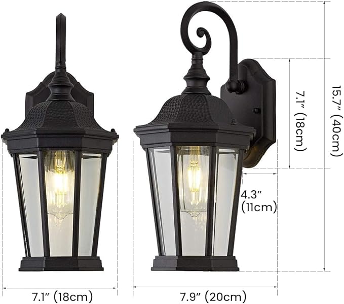 Outdoor Wall Lantern, Exterior Waterproof Outdoor Wall Light Fixtures, Black Aluminum Porch Sconces with E26 Sockets & Clear Glass