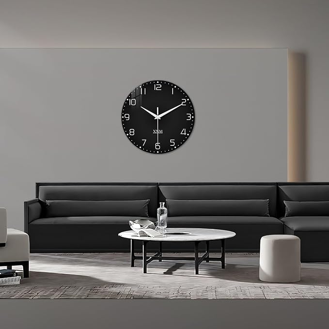 XNM Black Wall Clock Round 24 Inch Battery Operated Silent Wall Clock for Office Decorative Wall Clocks