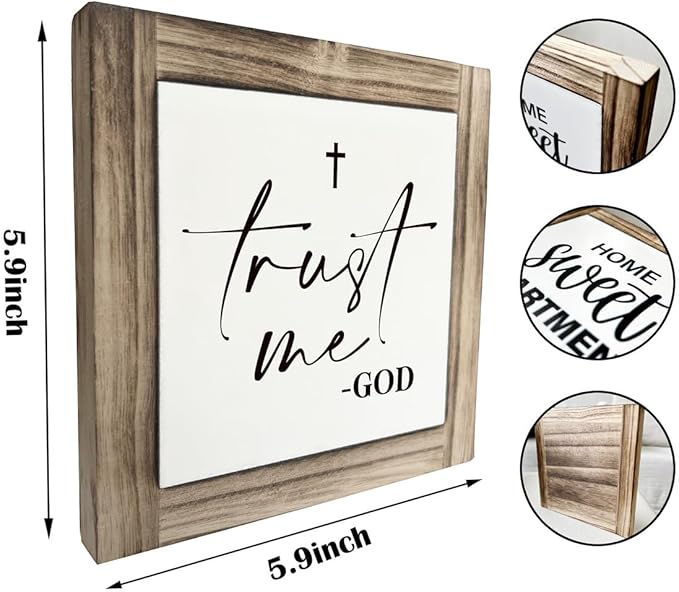 Christian Sign, Box Wood Plaques Desk Décor, Inspirational Plaques and Signs, Religious Sign, Christian Wooden Box Sign, Rustic Decor for Home Living Room, Farmhouse Table Decor, Trust Me God Sign
