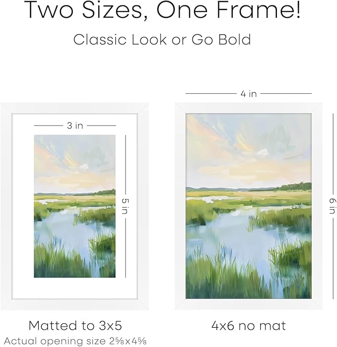 Homeforia 4x6 Picture Frame White, High End Metal 4 x 6 White Frames with Mat 3 x 5 for Art, 4x6 Desk Frame Matted to 3x5 inch Photo, 4 by 6 Wall or Tabletop Frames, Tempered Glass, Wall Kit, Set of 1