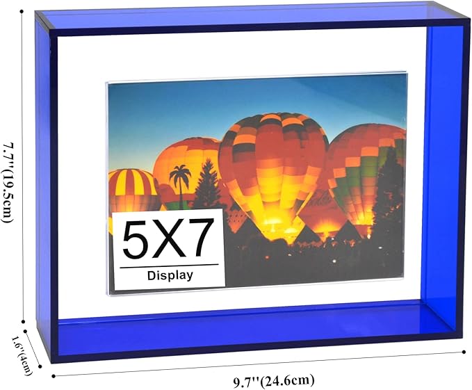 5x7 Acrylic Picture Frame Neon Floating Photo Frame for Wall Mount and Tabletop Decorative in Gallery Home Office, Klein Blue