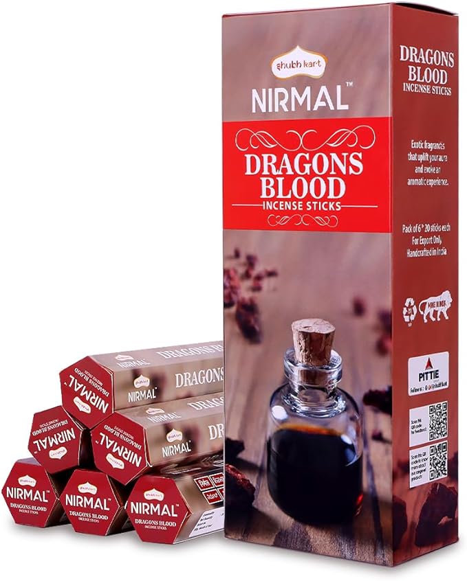 Shubhkart Hexa Dragon's Blood Incense Sticks, Pack of 6 (120 Sticks). Deep, Earthy & Resinous Aroma for Protection Rituals, Empowerment, Meditation & Spiritual Focus