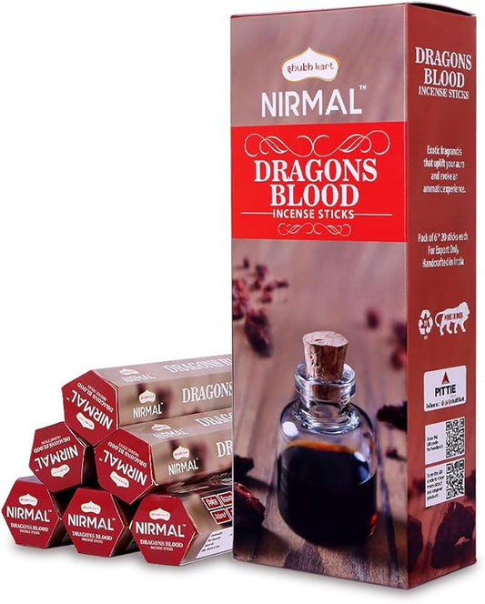 Shubhkart Hexa Dragon's Blood Incense Sticks, Pack of 6 (120 Sticks). Deep, Earthy & Resinous Aroma for Protection Rituals, Empowerment, Meditation & Spiritual Focus