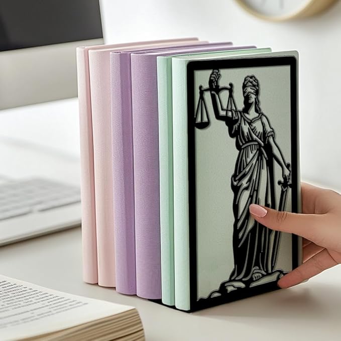 Peacoblue Metal Bookends for Shelves, Modern Decorative Heavy Duty Study Book Ends Stoppers for Office, Desk, Shelf, Room 5.3"x4.3"x7.9" Cast Iron Simple Tall Bookends 1 Pair (Justice Lady Themis)