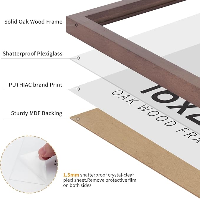 puthiac 16x24 Walnut Oak Wood Picture Frame - Minimalist 16x24 Poster Frame, 16"x24" Frame Wood, Natural Solid Wooden Picture Frames for Wall Art Photo and Prints (1 Pack, Walnut)