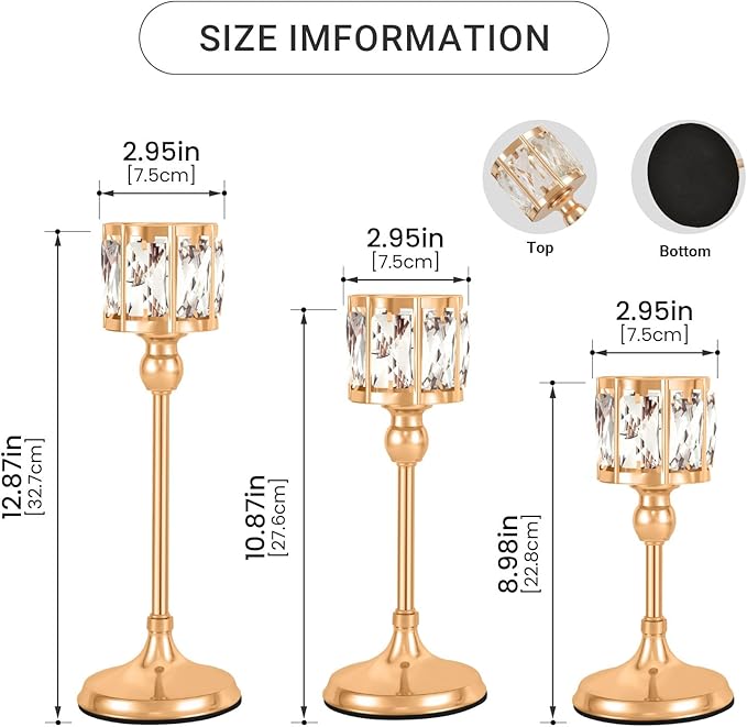 Crystal Tealight Candle Holders,Votive Candle Stands Wedding centerpieces for Tables Crystal Candlestick，Centerpiece Table Decorations (Gold,2 Sets(6 Pcs)