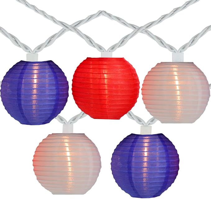 8.5Ft Red White Blue Lantern String Lights, 4th of July Decor Lights with 10 Red White Blue Lanterns Light Connectable Patriotic Outdoor Lanterns Light for Independence Day President Memorial Day