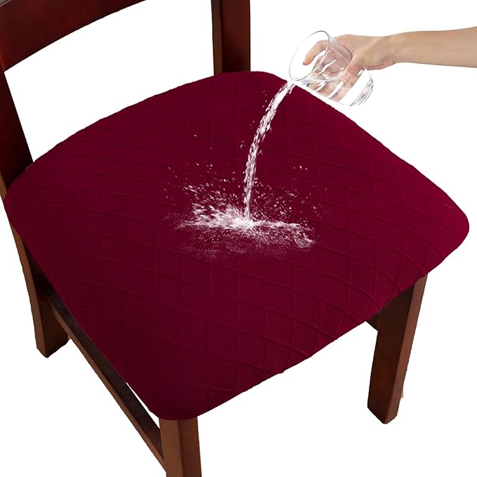 Waterproof Chair Seat Covers Set of 4 for Dining Room, Stretch Removable Washable Dining Chair Seat Slipcovers for Home, Restaurant, Banquet,Kitchen Chair Seat Cushion Protector (Wine, Small)