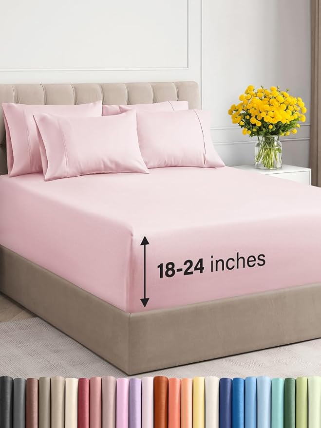 Extra Deep King Sheet Set - 6 Piece Breathable and Cooling Sheets - Hotel Luxury Bed Sheets Set - Easy Fit - Soft, Wrinkle Free and Comfy Sheets Set - Lavender Pink Sheet Set with Extra Deep Pockets