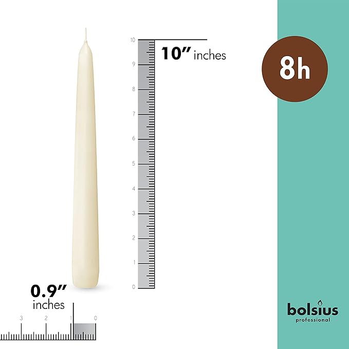 BOLSIUS 30 Count Household Ivory Taper Candles - 10 Inches - Premium European Quality - 8 Burn Hours - Bulk Pack Unscented Dripless and Smokeless Home Décor, Restaurant, Wedding, & Party Candlesticks