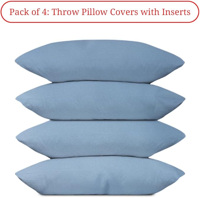 Covers & All Premium Square Throw Pillow Inserts with Covers Set of 4, 20 x 26 Inches Sky Blue, Decorative Cushions for Couch Sofa Home Decor Office Travel UV Resistant Waterproof Soft Cushions