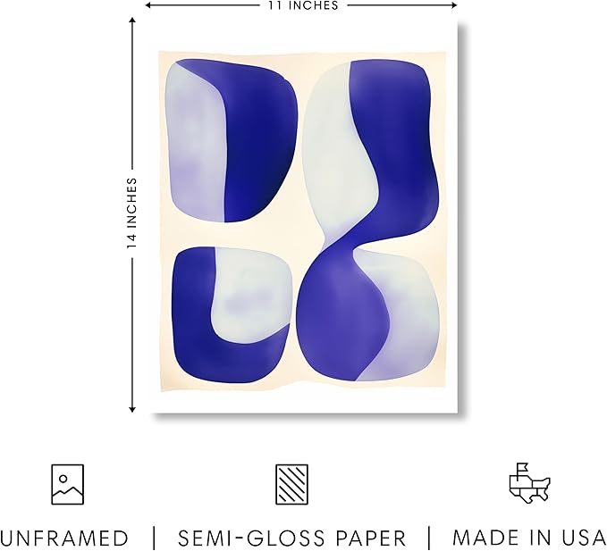 HAUS AND HUES Modern Abstract Wall Art - Blue and Green Living Room Art, Modern Artwork for Walls, Minimalist Picture for Living Room(Blue Tribal Shapes 2, Unframed, 11x14)