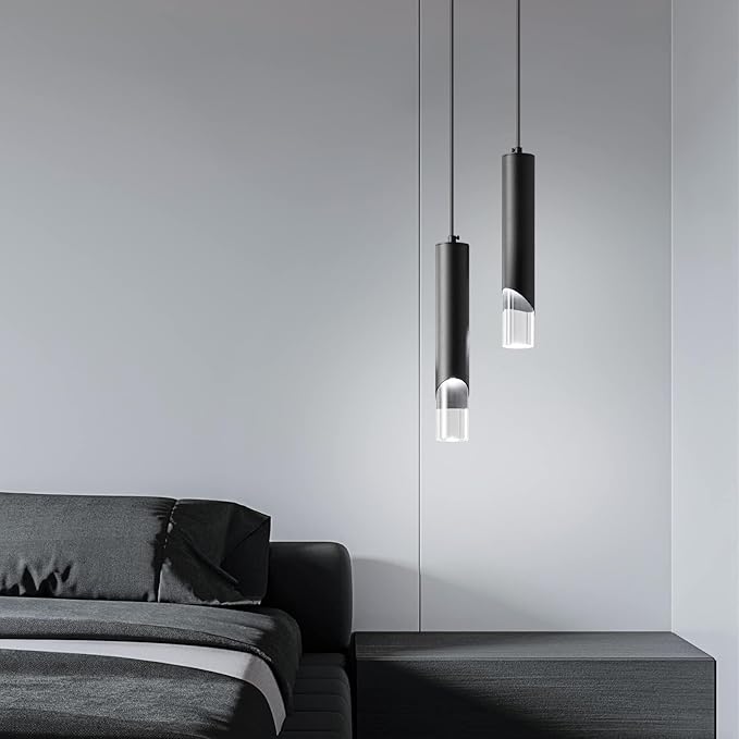 Modern Pendant Light Kitchen Light Fixture Dimmable LED Black Mini Pendant Lights Dinning Room Black Pendant Lighting for Kitchen Island Bedroom (2-Light)…