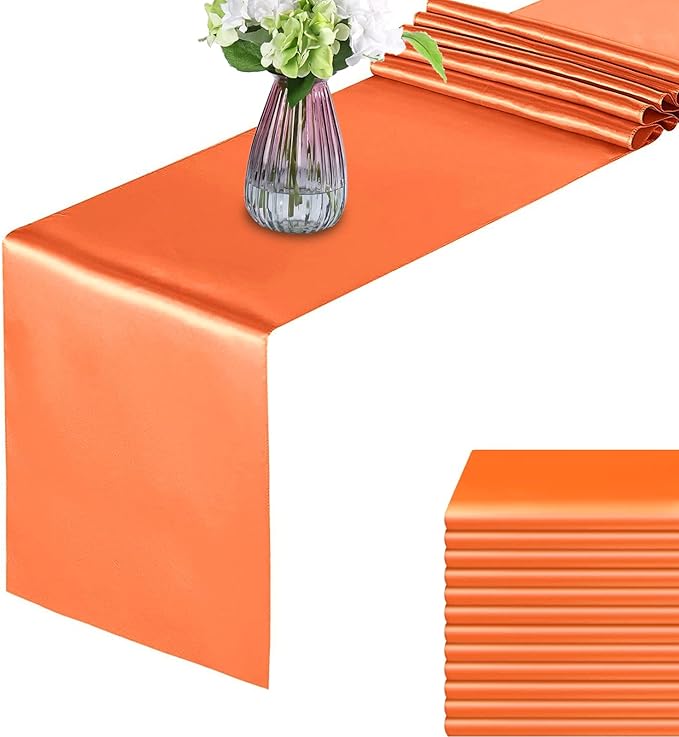 12 Pack Orange Table Runners, Fall Table Runner 12x108 Inches Long, Silk and Smooth Fabric Table Runner for Wedding, Parties, Banquets,Halloween Thanksgiving Decoration