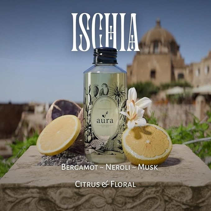 A U R A - Ischia Fragrance Oil for Waterless Scent Diffuser - Inspired by T. Ford Neroli Portofino | 6.7 fl oz / 200 ml Essential Oil Blend for Aromatherapy & Hotel Collection Diffuser