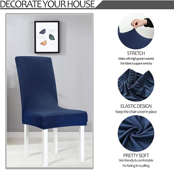 Obstal Stretch Spandex Dining Room Chair Covers ?Set of 4 Universal Removable Washable Chair Seat Slipcovers Protector for Kitchen, Ceremony, Wedding, Banquet, Hotel and Party