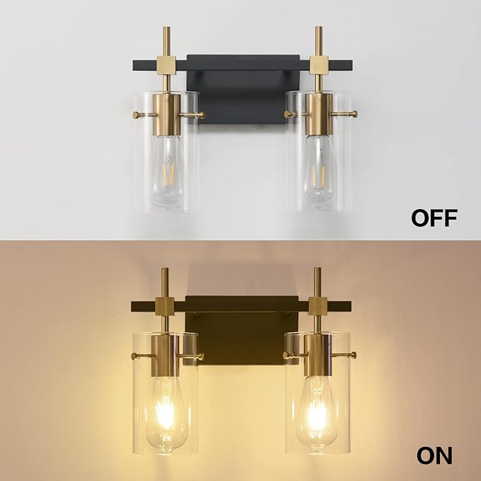 SOLFART Vintage Vanity Light Fixtures Wall Light for Bathroom Over Mirror Light with Glass Shade Light Fixtures (2 Lights-Exclude Bulb)