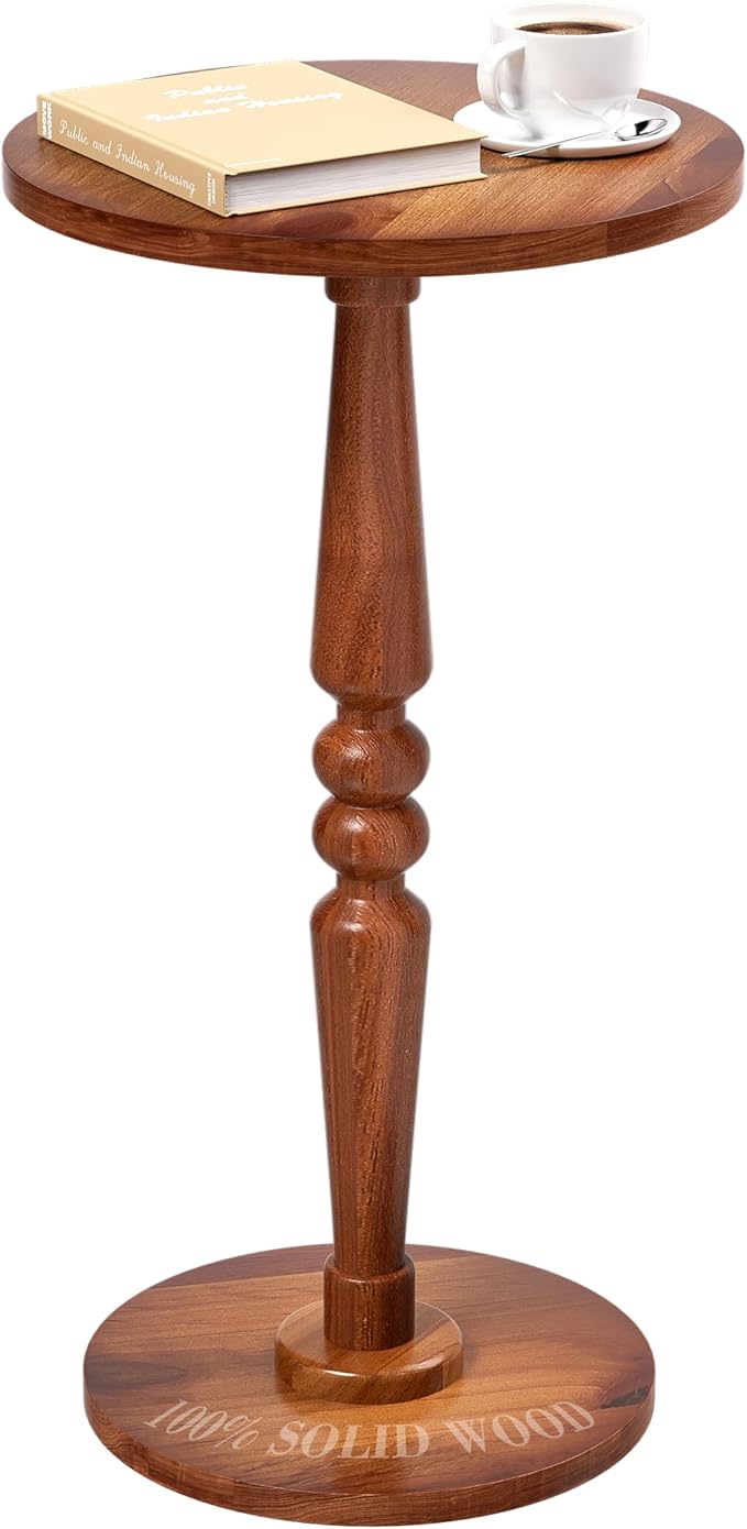 Small Wood Round Side Table - Accent Nightstand Pedestal Table for Living Room, Bedroom - Compact Coffee Table, Tea Table, Drink Table, End Table for Small Spaces, Corners, Office