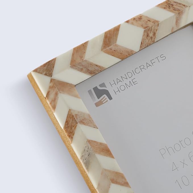 Handicrafts Home Chevron Mosaic Picture Frame– Handmade Bone Inlay 4 by 6 Photo Frame for Tabletop & Wall Decor, Home Decor, Boho Chic Coastal Farmhouse Frame, Colorful Desk & Shelf Decor- Brown White