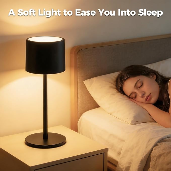 Cordless Table Lamp, Portable LED Desk Lamps, 2 Adjustable Height, 4400mAh Battery Powered Rechargeable Light, 3 Color Stepless Dimming Up,for Restaurant, Bedroom, Outdoor Camping (Black)