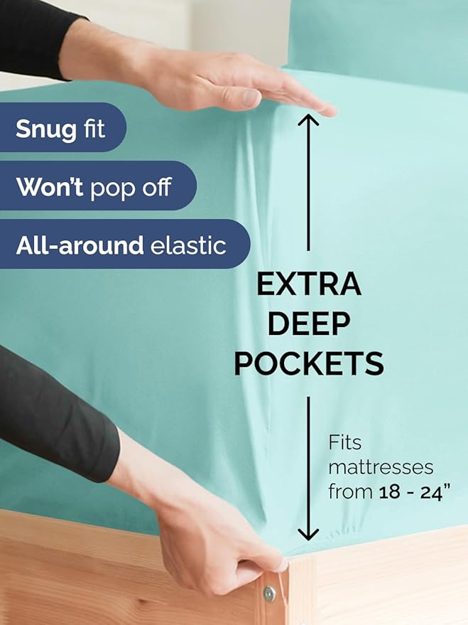 Extra Deep Cal King Sheet Set - 6 Piece Breathable and Cooling Sheets - Hotel Luxury Bed Sheets Set - Easy Fit - Soft, Wrinkle Free and Comfy Sheets Set - Spa Blue Sheet Set with Extra Deep Pockets