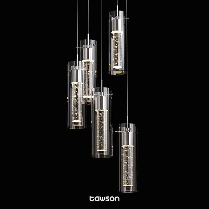 Alice 5-Light Chandelier Pendant Ceiling Light, Integrated Led and Bubble Glass, for Kitchen Island, Hallway, Entryway, Passway, Dining Room, Bedroom, Balcony Living Room