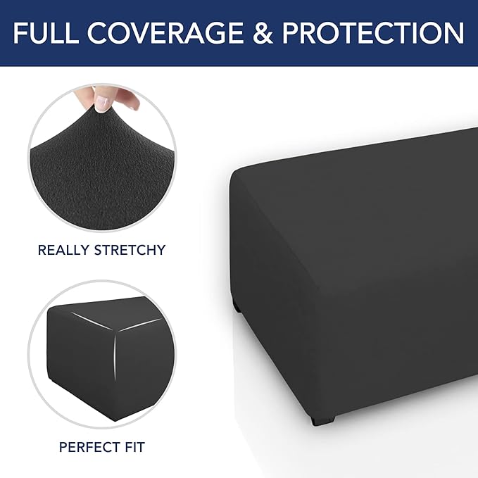 PureFit Super Stretch Soft Form Fit Ottoman Cover Rectangle - Ottoman Slipcovers for Foot Stool & Folding Storage Furniture for Living Room with Nonslip Elastic Bottom (Large, Dark Gray)